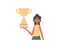 The girlfriend holds the achiever 's cup in his handwrite. Trendy style, Vector Illustration