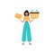 The girlfriend holds a piggy bank and a shopping basket in his hand. Trendy style, Vector Illustration
