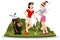 Girlfriends girls play golf. Illustration for internet and mobile website