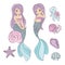 GIRLFRIENDS Mermaid Cartoon Tropical Vector Illustration