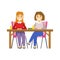 Girlfriends Sitting At The Table, Smiling Person Having A Dessert In Sweet Pastry Cafe Vector Illustration