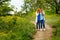 Girlfriends talking on a footpath