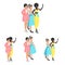 Girlfriends in trendy outfits set and isometric people