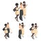 Girlfriends in trendy outfits set and isometric people