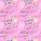 Girlish pink sketch seamless pattern for tennis. Sports Background with ball, racket, text,.