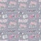 Girlish sketch seamless pattern with stickers, text, stars, arrows, crown.