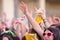 Girls from the audience in front of the stage, cheering on their idols at the Primavera Pop Festival