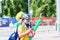 Girls Australian football fans on the streets of Samara