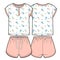 Girls baby pajamas with flower printed shirt and pink shorts