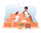 Girls bath in sauna, cartoon happy young beautiful female characters bathing in public sauna