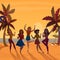 Girls Beach Dance Retro Poster