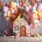 Girls birthday Balloons and cake backdrop, Cake Smash Digital Backdrop, Girl Birthday digital backdrop,