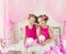 Girls Birthday, Kids Retro Pink Dress with Present Gift Box