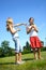 Girls blowing bubbles