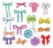 Girls bow vector girlish bowknot or girlie ribbon on hair or for decorating gifts on Birtrhday illustration set of bowed