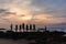 Girls Boys Family Silhouetted Beach Ocean Sunrise