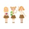 Girls In Brown Skirts Happy Schoolkids In Similar Collection School Uniforms Standing And Smiling Cartoon Character