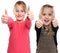 Girls children kids smiling young success thumbs up isolated on