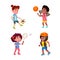 Girls Children Playing Sportive Game Set Vector