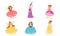 Girls in colorful dresses of princesses. Vector illustration.