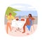 Girls couple at table of seaside beach cafe on vacation. Women eating pizza, drinking, relaxing on sea coast, summer