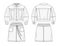 Girls Denim Jacket and Skirt fashion flat sketch template. Women\\\'s Crop Jacket and mini Skirt fashion design.