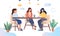 Girls enjoying a relaxing chat at a cafeteria