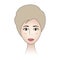 The girls face. Woman full face. Colored vector illustration. Blonde with brown eyes. Short pixie haircut. Long eyelashes.