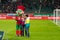Girls fans of the club Lokomotiv Moscow are photographed on a football field