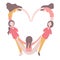 Girls forming a valentine s heart shape with their bodies, isolated over white background, concept of valentine day