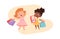 Girls with gifts. Happy little princesses with boxes and bags. Cute cartoon afro american baby shopping character