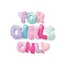 For girls only. Glossy cartoon letters in pastel pink. Cute sticker.