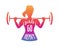 Girls go heavy. Vector fitness illustration with lettering. Colourful female silhouette with a barbell.