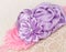 Girls Headband. Pink shabby flower with rosettes and a diamonte.