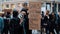 Girls just wanna have fundamental human rights. Woman march anti-abortion protest, woman holding banner and spaking into