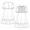 Girls` Long Peasant Dress, flat sketch fashion template. Technical Fashion Illustration. Empire Waist Dress. Puff Sleeves.