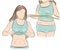 The girls look at themselves. the problem of excess weight. vector illustration.