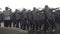 Girls Military training in foggy morning.School student cadets marching past at Darjeeling Mall