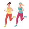 Girls on a morning jog. Sports, running, fitness. Healthy lifestyle. Vector graphics