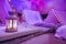 Girls party sleepover with enchanted design including tents lanterns and galaxy projections