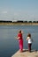 Girls on pier and train