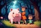 Girls with Pig in the Forest created with Generative AI