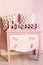Girls pink chest of drawers dresser with pillows