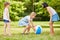 Girls play together with ball