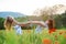 Girls in poppy field