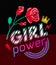 Girls Power Slogan Print Embroidery T-shirt. Feminist slogan, Rock print. Fashionable slogan with roses. Girl Gang