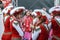 Girls in red white suits at the carnival in the town of Halle Saale, Germany, 11/11/2017.