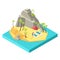 Girls relax and work on the island beach - downshifting and freelance isometric vector concept