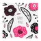 Girls rule card, print, background with black and pink flowers.