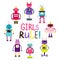 Girls rule print with arobots